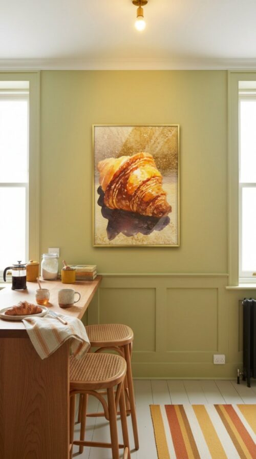 Crispy Croissant Close-up Print - Patisserie Decor - Golden Pastry Watercolor