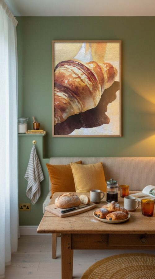 Crispy Croissant Close-up Print - Patisserie Decor - Golden Pastry Watercolor