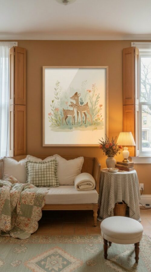 Loving Deer Couple Art - Whimsical Forest Romance - Valentine's Gift Print