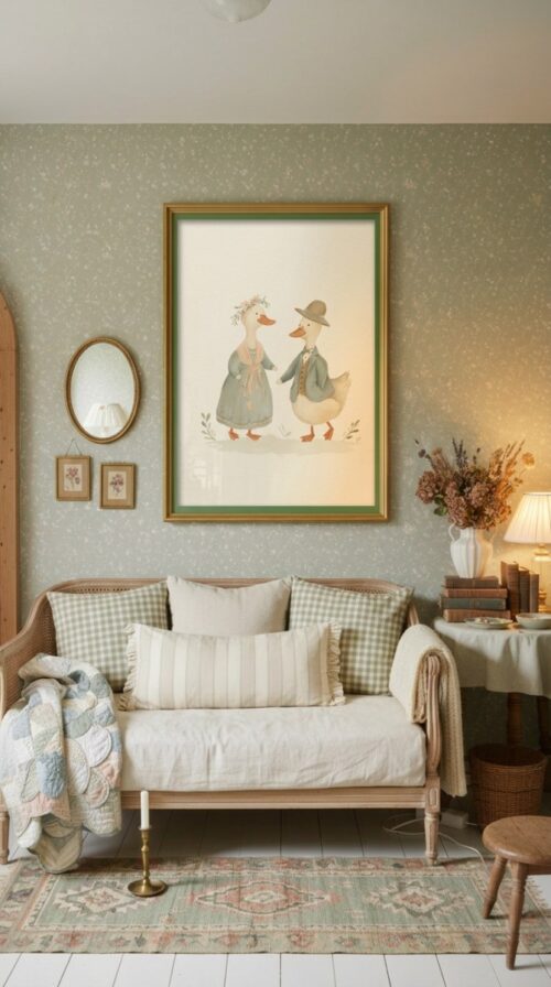 Vintage Duck Couple Wedding Print - Romantic Pond Art - Engagement Gift