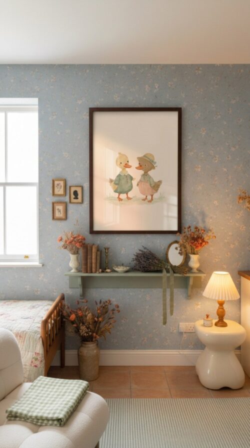 Duck Couple Illustration - Romantic Waterfowl Art - Anniversary Wall Decor