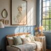 Duck-girl-2-in-woodland-friends-044-daybed-corner Vintage Duck Girl Print - Duck in Bonnet Art - Cottagecore Nursery Decor