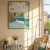 French Bulldog Watercolor Art – Funny Dog Sunbathing Print – Gift for Frenchie Lover