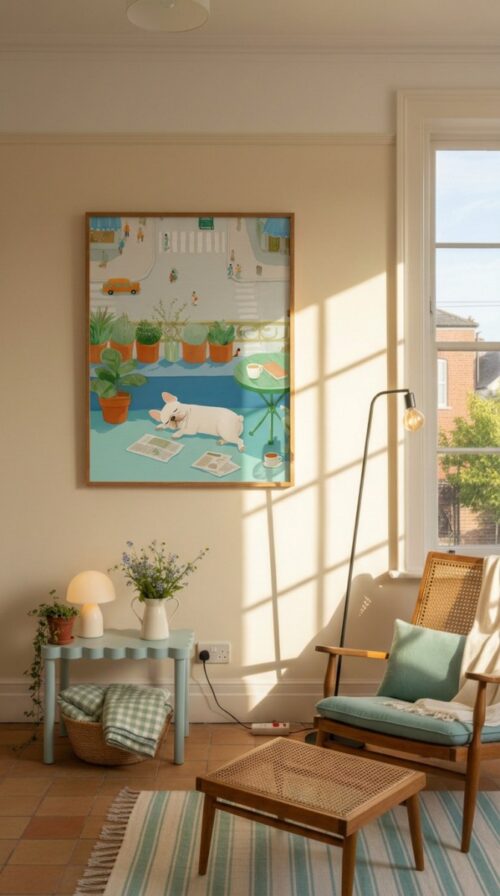 French Bulldog Watercolor Art – Funny Dog Sunbathing Print – Gift for Frenchie Lover