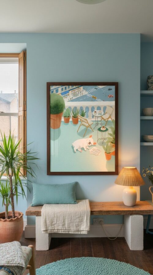 French Bulldog Watercolor Art – Funny Dog Sunbathing Print – Gift for Frenchie Lover