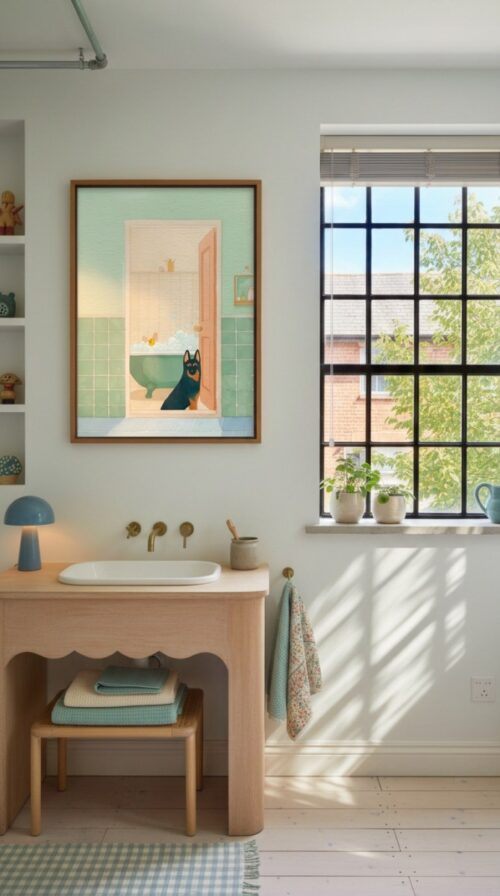 German Shepherd Bathroom Art – Funny Dog Peeking Print – Gift for Shepherd Lover