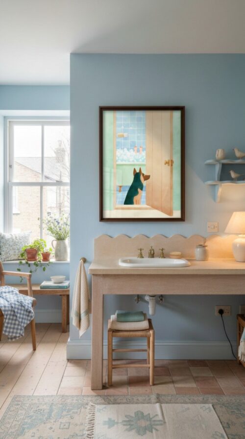 German Shepherd Bathroom Art – Funny Dog Peeking Print – Gift for Shepherd Lover