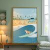 Golden Retriever Art – Funny Dog Surfing Print – Gift for Golden Lover