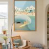 Golden Retriever Art – Funny Dog Surfing Print – Gift for Golden Lover