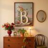 Letter-B_upscaled-in-vintage-garden-004-vgl-cherry-dresser Letter B Botanical Monogram Poster - Cottagecore Nursery Decor - Vintage Floral Alphabet Wall Art - Retro Typography