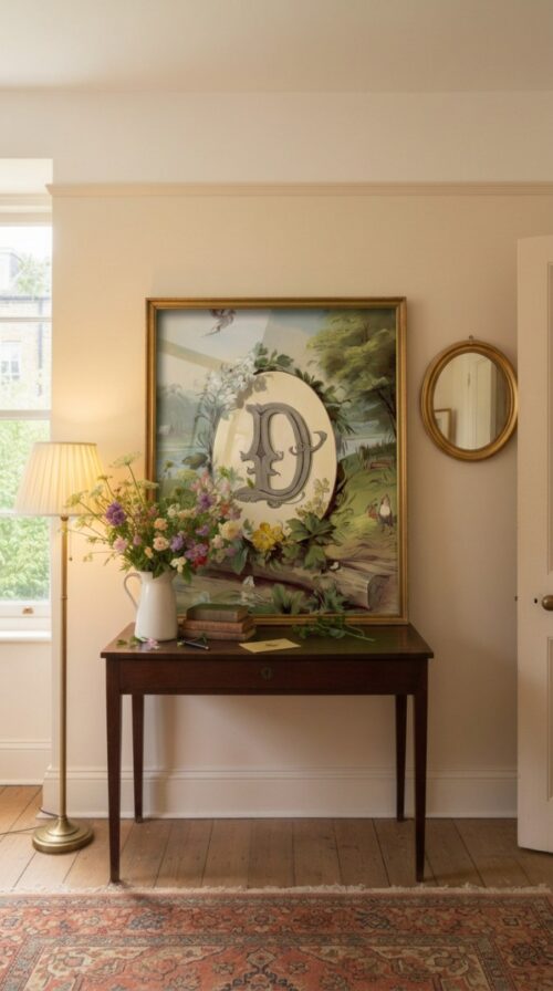 Letter-D-2_upscaled-in-vintage-garden-007-vgl-writing-desk Letter D Vintage Floral Art Print - Victorian Garden Decor - Antique Botanical Monogram - Wedding Gift