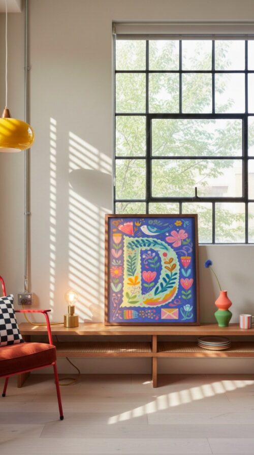 Letter D Floral Art Print - Girl Nursery Initial Poster - Colorfol Flower Monogram - Baby Shower Gift