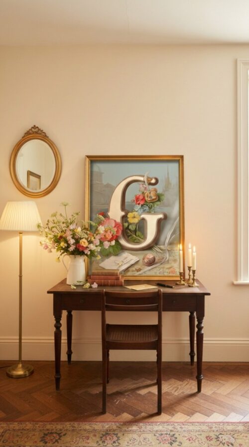 Letter G Vintage Floral Art Print - Victorian Garden Decor - Antique Botanical Monogram - Wedding Gift