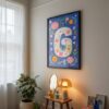 Letter G Floral Art Print - Girl Nursery Initial Poster - Whimsical Folk Flower Monogram - Baby Shower Gift