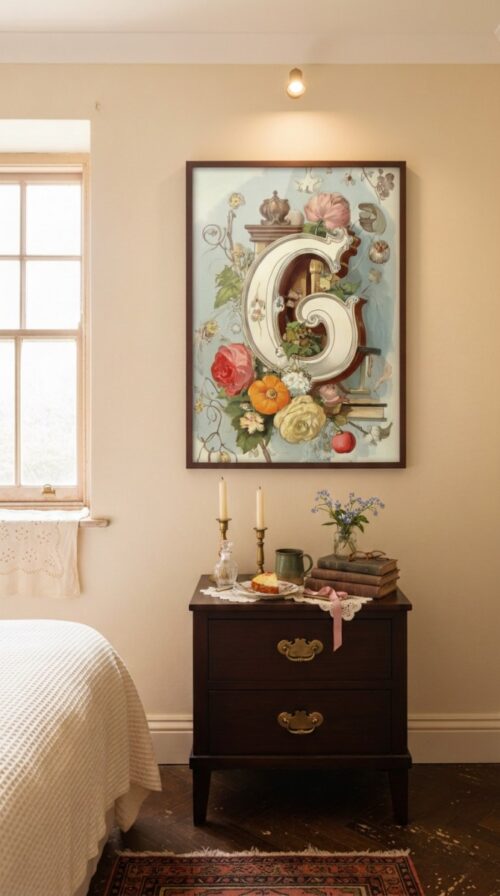 Letter G Vintage Floral Art Print - Victorian Garden Decor - Antique Botanical Monogram - Wedding Gift