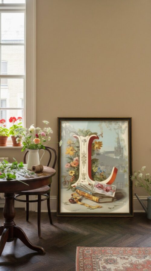Letter L Vintage Floral Art Print - Victorian Garden Decor - Antique Botanical Monogram - Wedding Gift