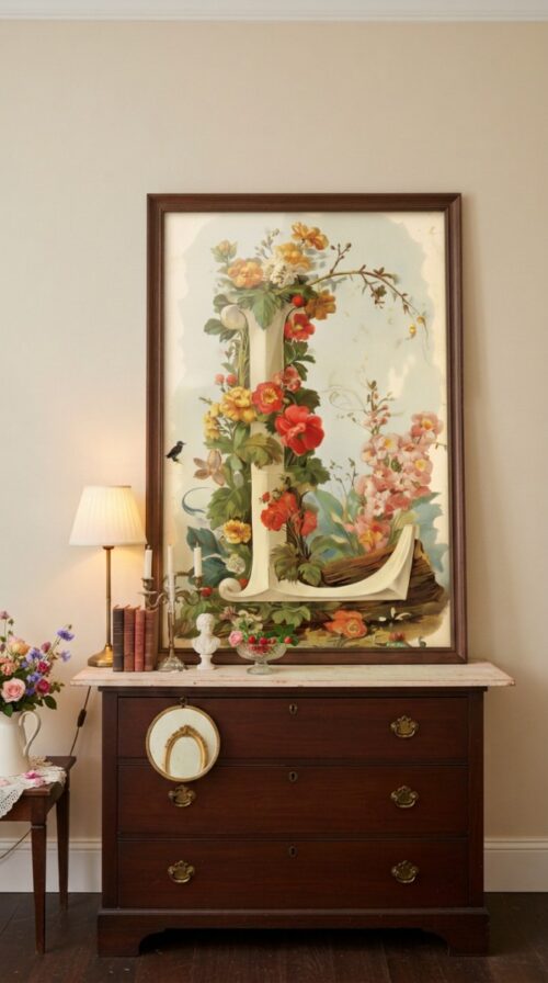 Letter L Vintage Floral Art Print - Victorian Garden Decor - Antique Botanical Monogram - Wedding Gift