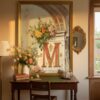 Letter M Botanical Monogram Poster - Cottagecore Nursery Decor - Vintage Floral Alphabet Wall Art - Retro Typography
