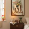 Letter M Botanical Monogram Poster - Cottagecore Nursery Decor - Vintage Floral Alphabet Wall Art - Retro Typography