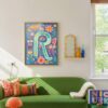 Letter R Floral Art Print - Girl Nursery Initial Poster - Whimsical Folk Flower Monogram - Baby Name Sign