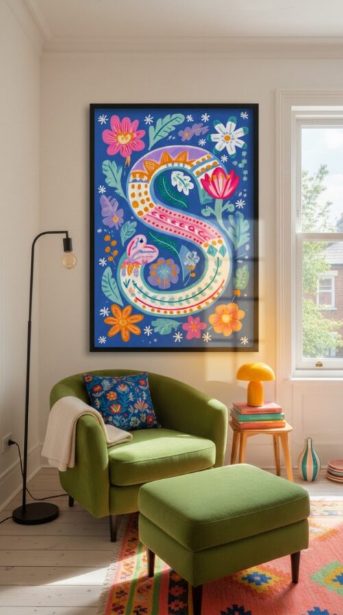 Letter S Floral Art Print - Girl Nursery Initial Poster - Colorfol Flower Monogram - Baby Shower Gift