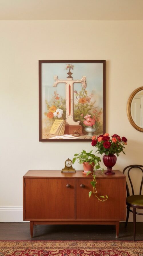 Letter-T-2_upscaled-in-vintage-garden-040-vgl-cherry-dresser Letter T Vintage Floral Art Print - Victorian Garden Decor - Antique Botanical Monogram - Wedding Gift