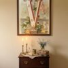 Letter V Botanical Monogram Poster - Cottagecore Nursery Decor - Vintage Floral Alphabet Wall Art - Retro Typography