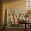 Letter-W_upscaled-in-vintage-garden-047-vgl-flower-table Letter W Vintage Floral Art Print - Victorian Garden Decor - Antique Botanical Monogram - Wedding Gift