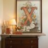 Letter X Vintage Floral Art Print - Victorian Garden Decor - Antique Botanical Monogram - Wedding Gift