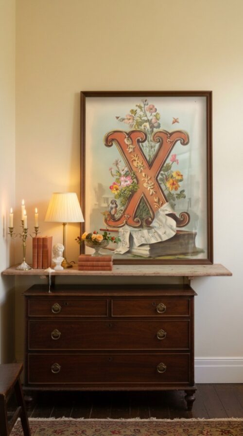 Letter X Vintage Floral Art Print - Victorian Garden Decor - Antique Botanical Monogram - Wedding Gift