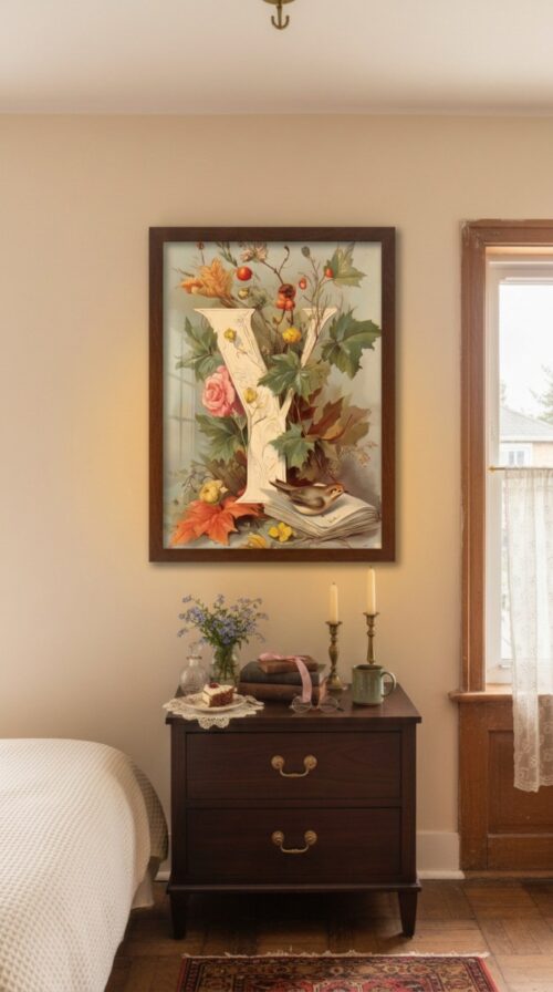 Letter Y Vintage Floral Art Print - Victorian Garden Decor - Antique Botanical Monogram - Wedding Gift