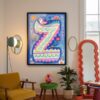 Letter Z Floral Art Print - Girl Nursery Initial Poster - Whimsical Folk Flower Monogram - Baby Name Sign