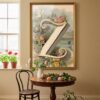 Letter-Z_upscaled-in-vintage-garden-053-vgl-flower-table Letter Z Botanical Monogram Poster - Cottagecore Nursery Decor - Vintage Floral Alphabet Wall Art - Retro Typography