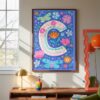 Letter C Floral Art Print - Girl Nursery Initial Poster - Whimsical Folk Flower Monogram - Baby Name Sign