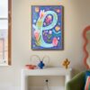 Letter-e-cursive-2-in-blooming-alphabet-037-hallway-console Letter E Floral Alphabet Decor - Girl Nursery Initial Poster - Whimsical Folk Flower Monogram - Baby Shower Gift