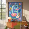 Letter G Floral Art Print - Girl Nursery Initial Poster - Whimsical Folk Flower Monogram - Baby Shower Gift