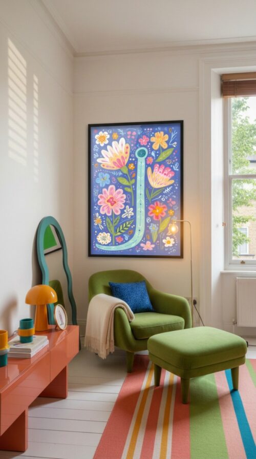 Letter J Floral Art Print -  Floral Initial Nursery Decor - Whimsical Folk Flower Monogram - Baby Shower Gift