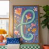 Letter L Floral Art Print -  Floral Initial Nursery Decor - Whimsical Folk Flower Monogram - Baby Name Sign
