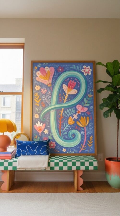 Letter L Floral Art Print -  Floral Initial Nursery Decor - Whimsical Folk Flower Monogram - Baby Name Sign