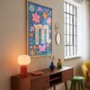 Letter M Floral Alphabet Decor - Girl Nursery Initial Poster - Whimsical Folk Flower Monogram - Baby Shower Gift