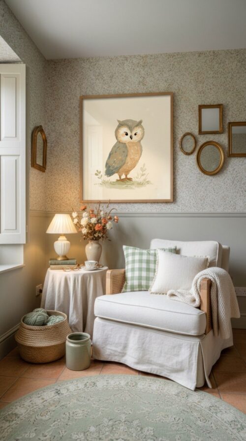 Owl-cute-1-in-woodland-friends-090-reading-corner Vintage Owl Art Print - Wise Bird Illustration - Woodland Nursery Decor