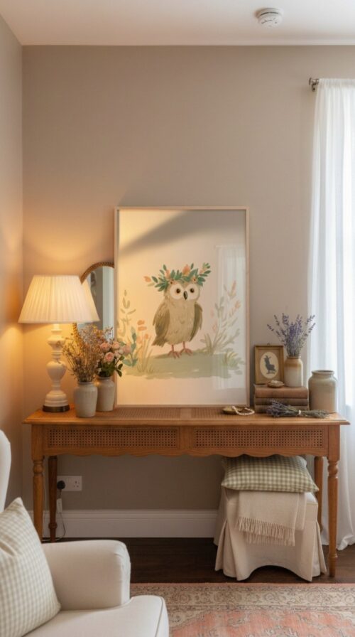 Owl-cute-2-in-woodland-friends-091-vintage-console Vintage Owl Art Print - Wise Bird Illustration - Woodland Nursery Decor
