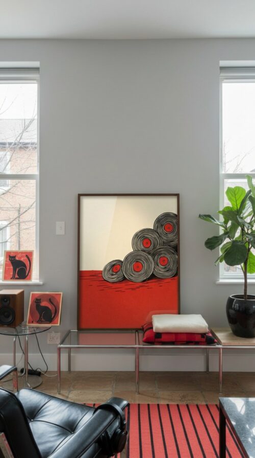 Rolling Vinyls - Black and Red - Music Room Wall Art