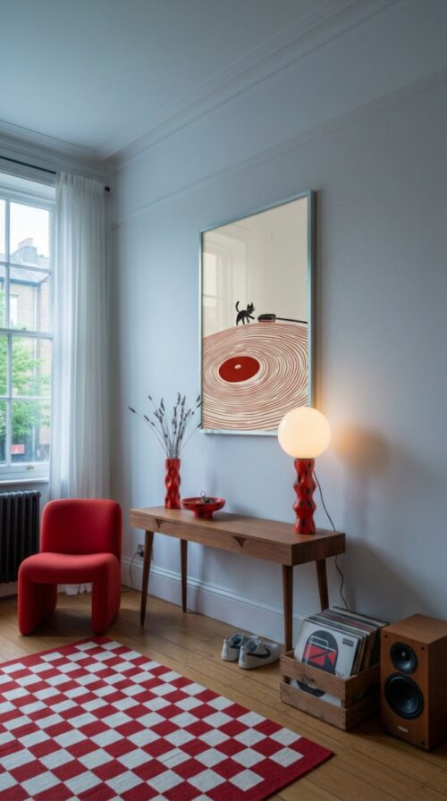 Black Cat with Red Vinyl Wall Art - Gift for Vinyl Lover