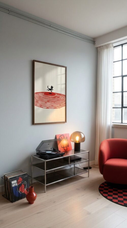 Black Cat with Red Vinyl Wall Art - Gift for Vinyl Lover