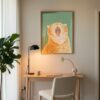 Whimsical Yawning Cat - Dreamy Sleepy Art - Soft Sage Green Decor