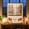 Cozy Bar Window View - Rainy Cityscape Print - Cafe Interior Wall Art