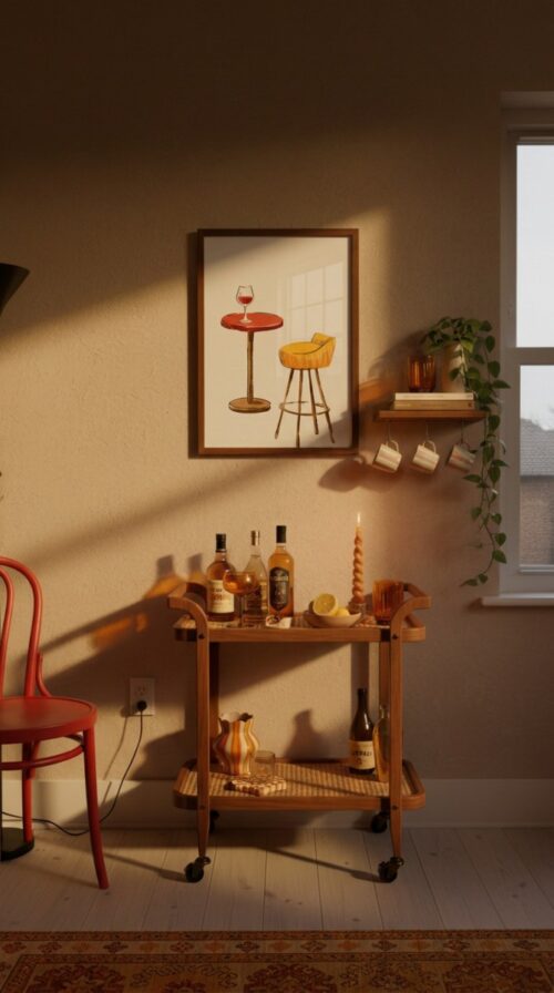 Bar Stool Art - Wine Time Print - Retro Furniture Illustration