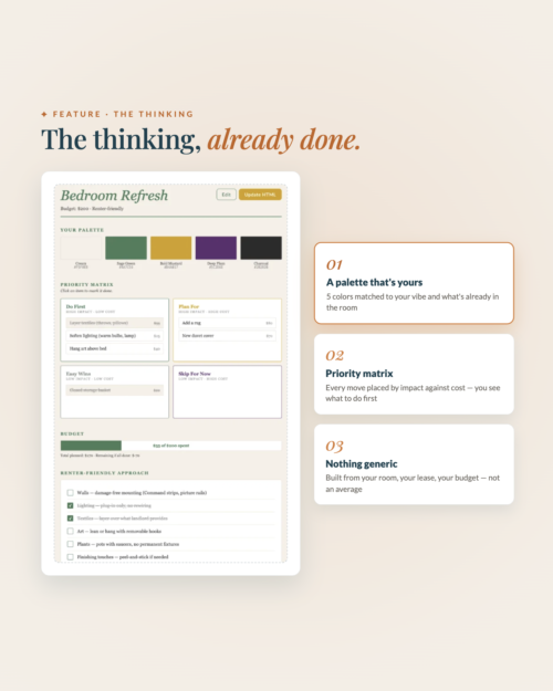 [AI] Room Refresh Planner — Interactive Plan & Budget Tracker